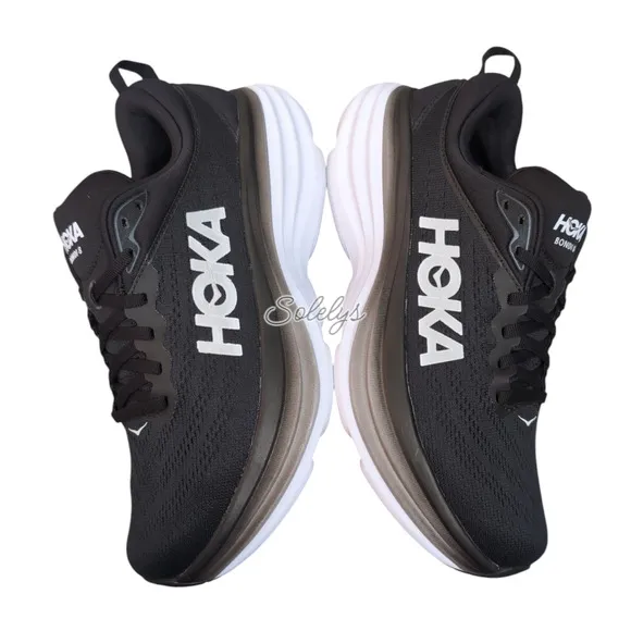 HOKA ONE ONE Bondi 8 Womens 9.5B Black White BWHT Run Walking Comfort Sneaker