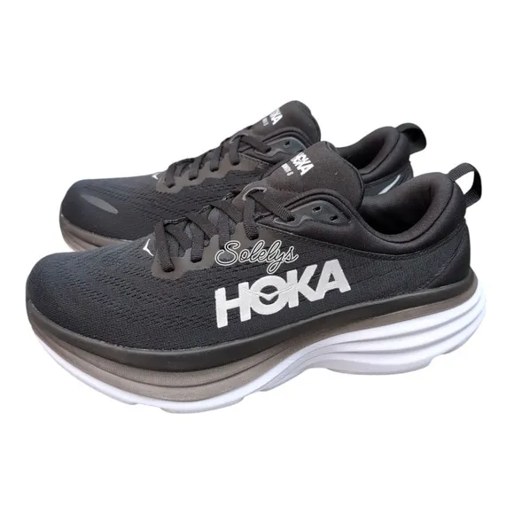 HOKA ONE ONE Bondi 8 Womens 9.5B Black White BWHT Run Walking Comfort Sneaker