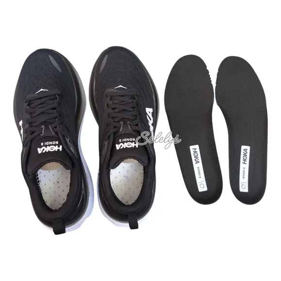 HOKA ONE ONE Bondi 8 Womens 9.5B Black White BWHT Run Walking Comfort Sneaker