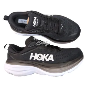 HOKA ONE ONE Bondi 8 Womens 9.5B Black White BWHT Run Walking Comfort Sneaker