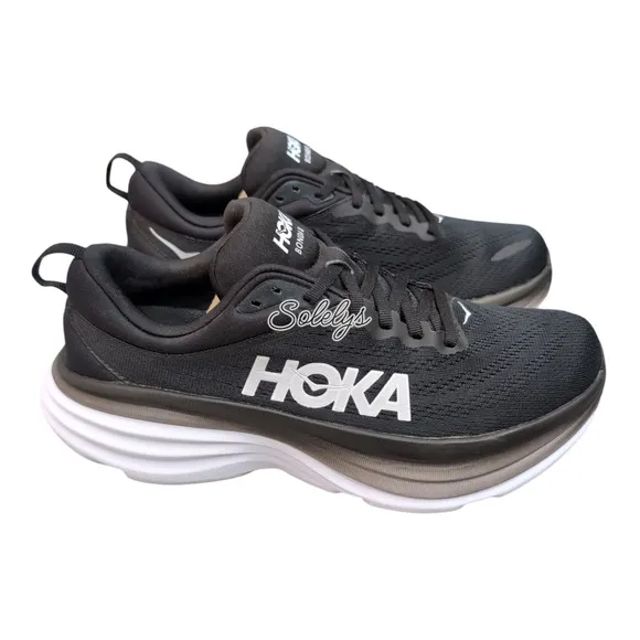 HOKA ONE ONE Bondi 8 Womens 9.5B Black White BWHT Run Walking Comfort Sneaker
