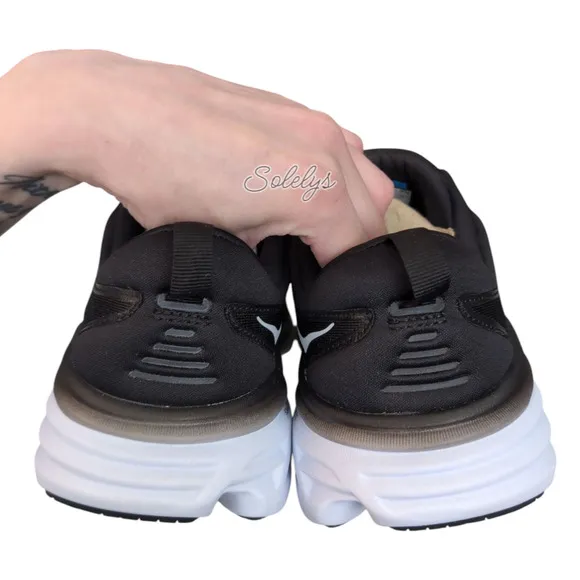 HOKA ONE ONE Bondi 8 Womens 9.5B Black White BWHT Run Walking Comfort Sneaker