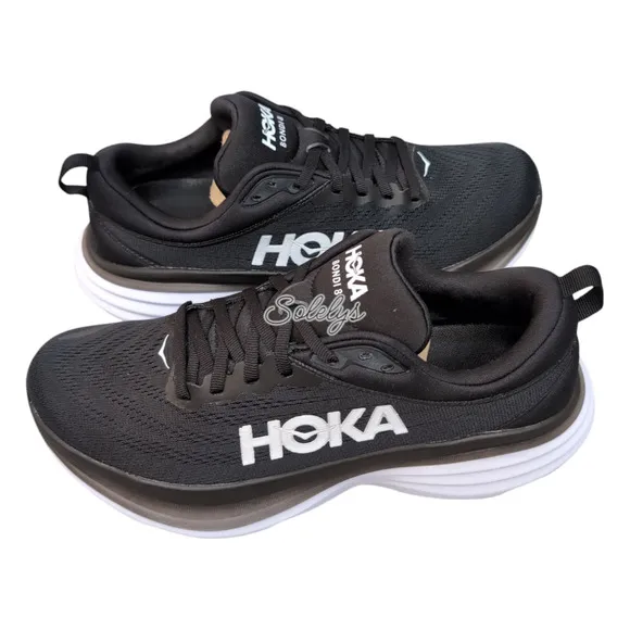 HOKA ONE ONE Bondi 8 Womens 9.5B Black White BWHT Run Walking Comfort Sneaker
