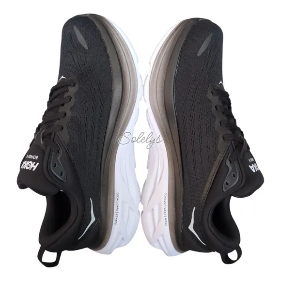 HOKA ONE ONE Bondi 8 Womens 9.5B Black White BWHT Run Walking Comfort Sneaker