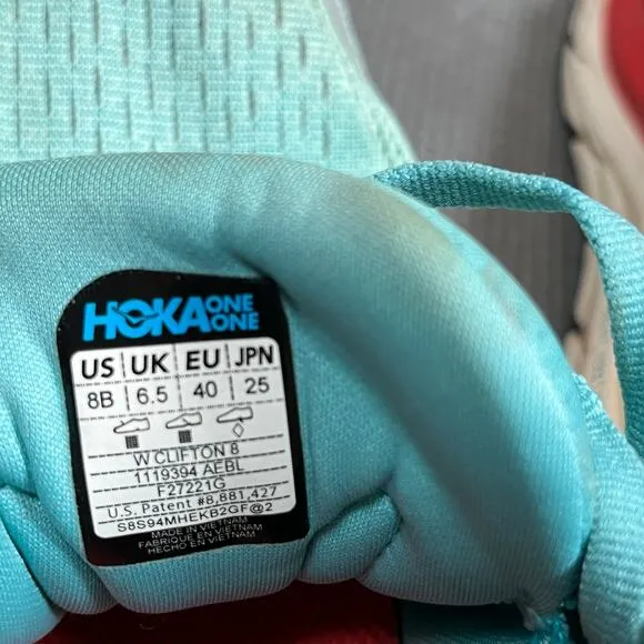 Hoka One‎ One Clifton 8 Athletic Shoes Womens Size 8B Blue Running Comfort Light