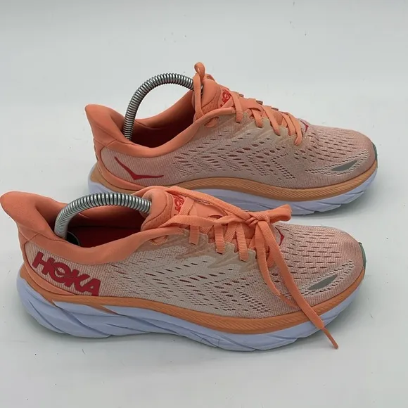 Hoka One One Clifton 8 Cantaloupe Coral Pink Women’s Running Shoes Size 7.5 B