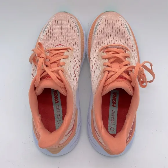 Hoka One One Clifton 8 Cantaloupe Coral Pink Women’s Running Shoes Size 7.5 B