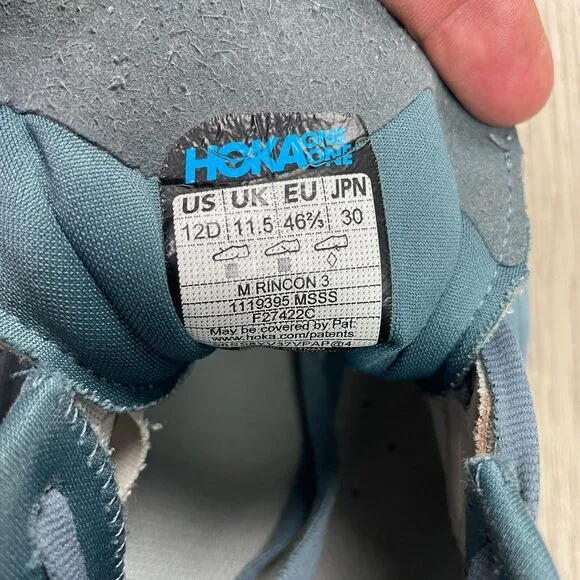 Hoka One One Mens 12D Blue Rincon 3 Running Walking Low Top Laced Up