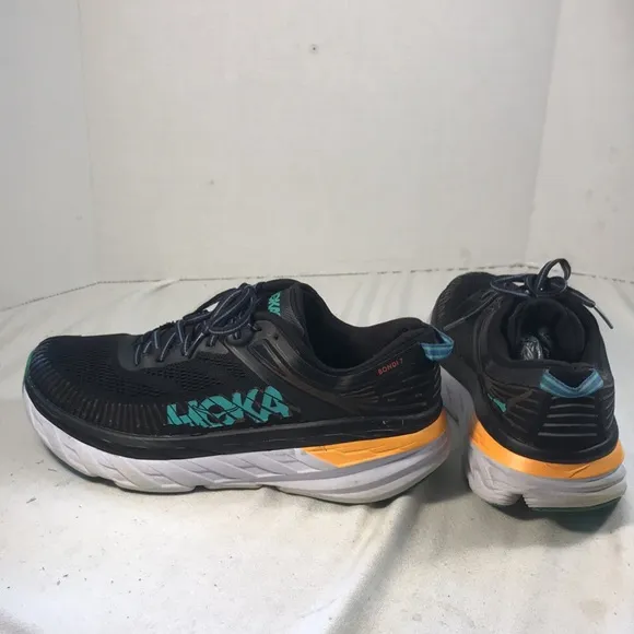 Hoka One One Mens Bondi 7 Black/Atlantis Lace Up  Breathable Mesh Running Shoes