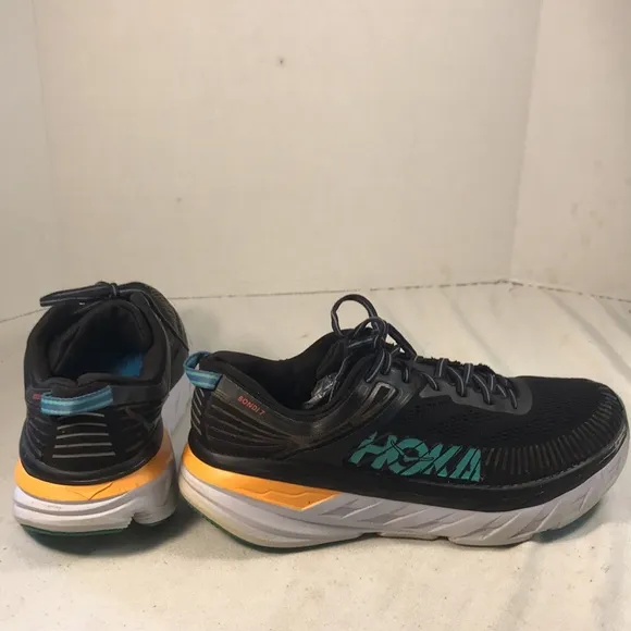 Hoka One One Mens Bondi 7 Black/Atlantis Lace Up  Breathable Mesh Running Shoes