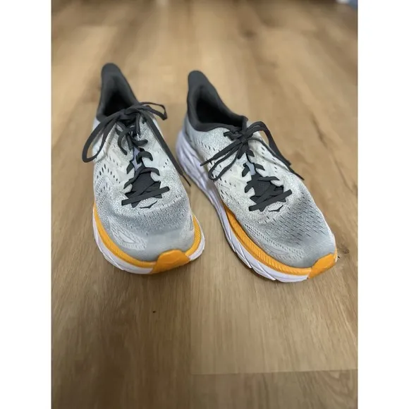 Hoka One One Men's Clifton 8, Running Shoes, Size 11D Gray, Black Orange
