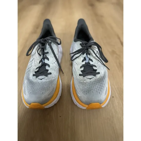 Hoka One One Men's Clifton 8, Running Shoes, Size 11D Gray, Black Orange