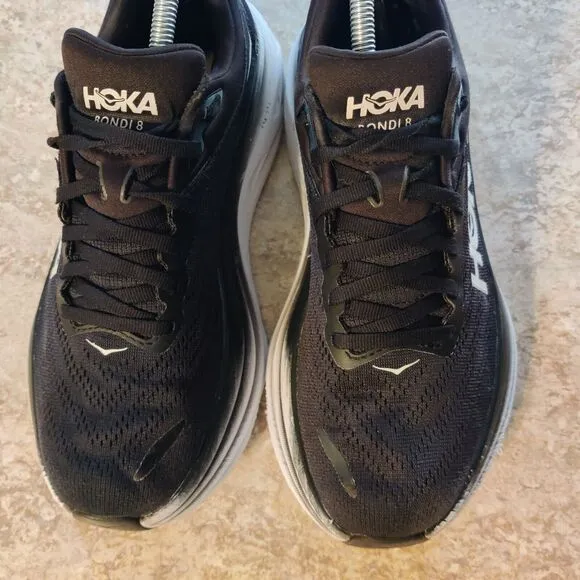 Hoka One One Womens Bondi 8 1127952 BWHT Black Running Shoes Sneakers Size 9.5 B