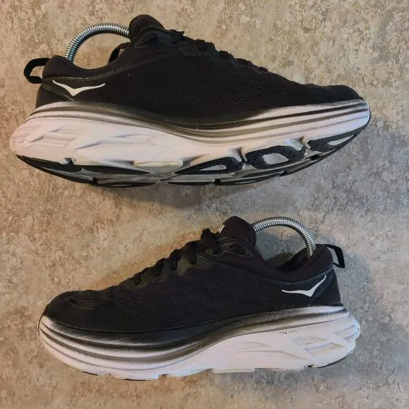 Hoka One One Womens Bondi 8 1127952 BWHT Black Running Shoes Sneakers Size 9.5 B