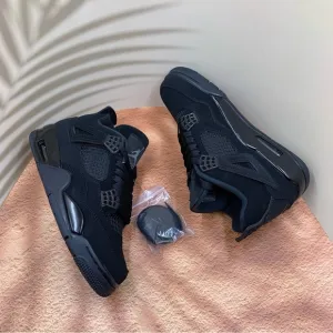 Hot hot hot Jordan 4 Black Cat Men's Black Athletic Shoes Size 8
