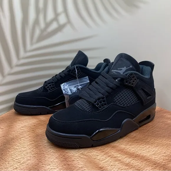 Hot hot hot Jordan 4 Black Cat Men's Black Athletic Shoes Size 8