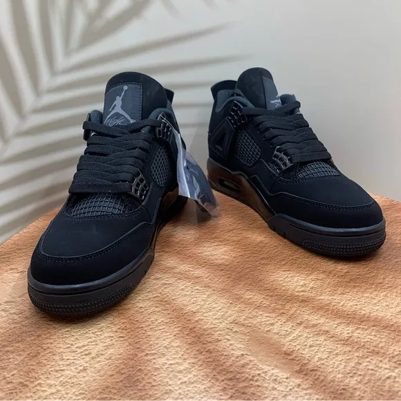 Hot hot hot Jordan 4 Black Cat Men's Black Athletic Shoes Size 8