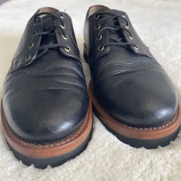 HS Trask Gallatin 2.0 Men's 9.5M Black Leather Oxford Brown Trim Tie Shoes Work