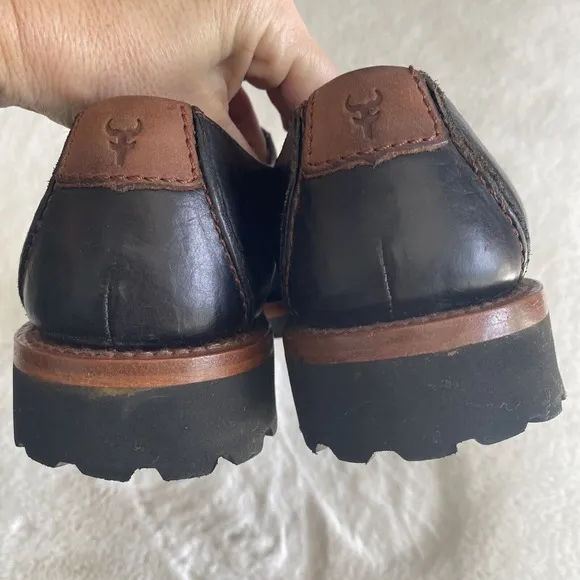 HS Trask Gallatin 2.0 Men's 9.5M Black Leather Oxford Brown Trim Tie Shoes Work