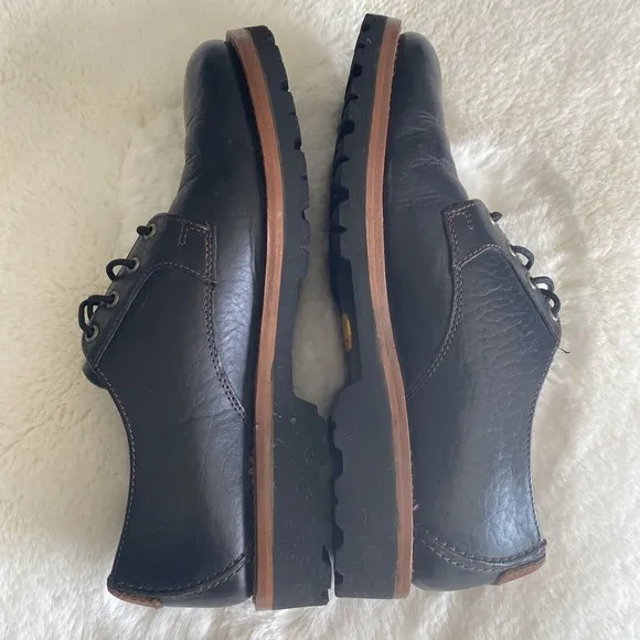 HS Trask Gallatin 2.0 Men's 9.5M Black Leather Oxford Brown Trim Tie Shoes Work