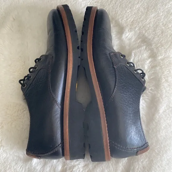 HS Trask Gallatin 2.0 Men's 9.5M Black Leather Oxford Brown Trim Tie Shoes Work