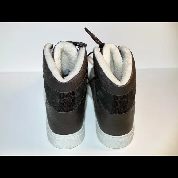 HUGO Men’s Brown Leather Boss Enlighten HiTop Shoes Fleece Lined Size 10