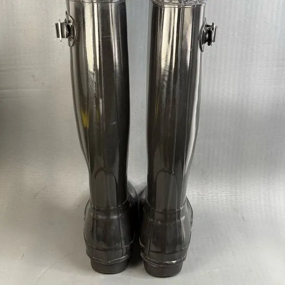 Hunter Original Tall Gloss Waterproof Rain Boots, Brown, Womens 6