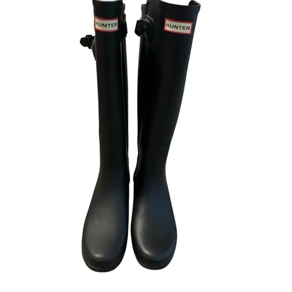 Hunter Original Tall Rain Boots Black Matte Waterproof Knee High Boots Size 8