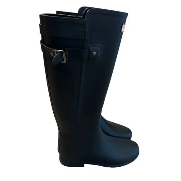 Hunter Original Tall Rain Boots Black Matte Waterproof Knee High Boots Size 8