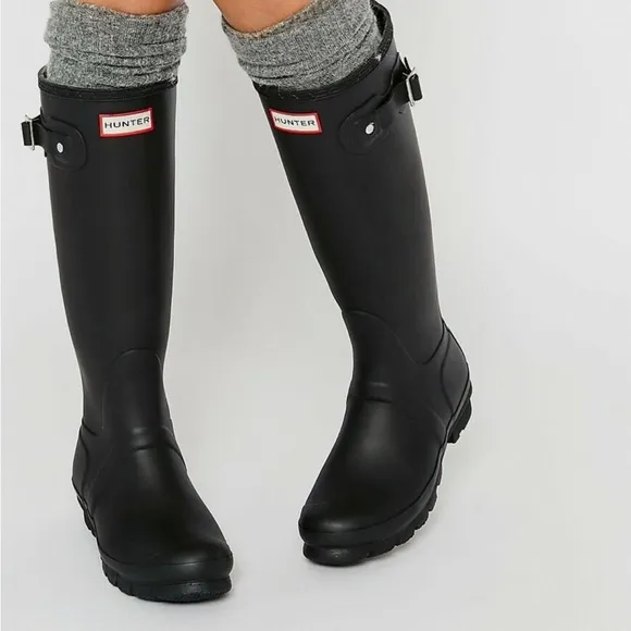 Hunter Original Tall Rain Boots Black Matte Waterproof Knee High Boots Size 8