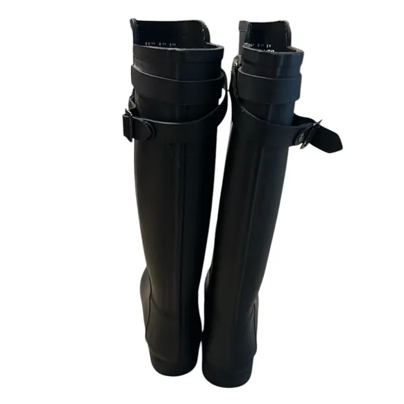 Hunter Original Tall Rain Boots Black Matte Waterproof Knee High Boots Size 8
