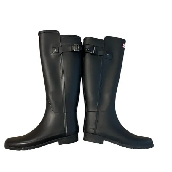 Hunter Original Tall Rain Boots Black Matte Waterproof Knee High Boots Size 8