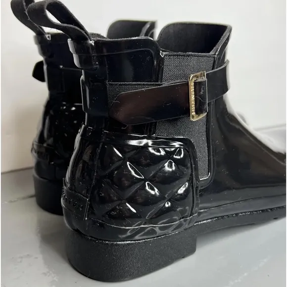 Hunter Refined Gloss Quilted Chelsea Black Rain Boots Size 11M New Without Box