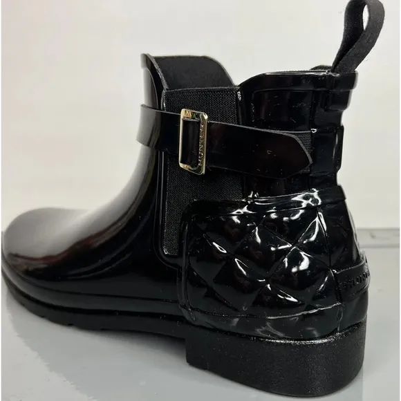 Hunter Refined Gloss Quilted Chelsea Black Rain Boots Size 11M New Without Box