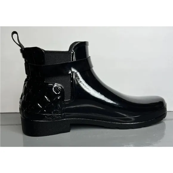 Hunter Refined Gloss Quilted Chelsea Black Rain Boots Size 11M New Without Box