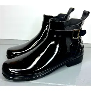 Hunter Refined Gloss Quilted Chelsea Black Rain Boots Size 11M New Without Box