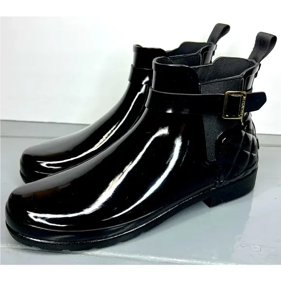 Hunter Refined Gloss Quilted Chelsea Black Rain Boots Size 11M New Without Box