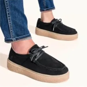 Hush Puppies Bridget Bold Black Suede Platform Sneakers 8.5