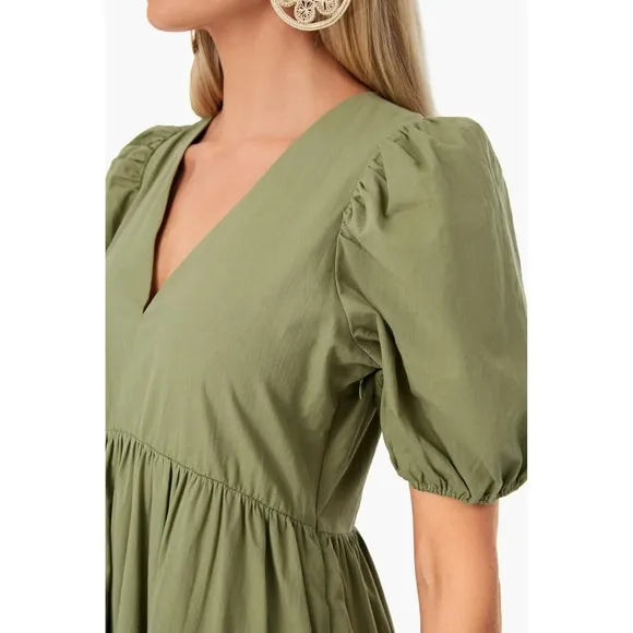 Hyacinth House Tuckernuck Tiered Penny Puff Sleeve Midi Dress in Green XL