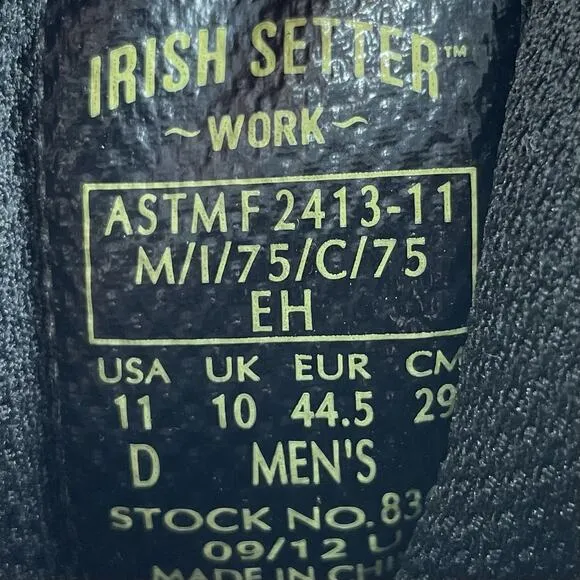 Irish Setter Hopkins Waterproof Safety Toe Work Boots Nubuck Mens Size 11 D