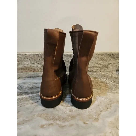 Iron Age Mens Work Boots Sz 8.5 C Met Guard 8 Inch Brown Leather Steel Toe USA