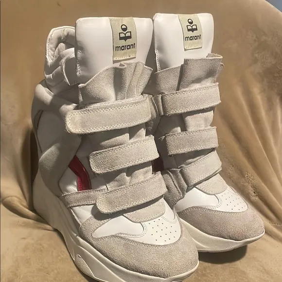 Isabel Marant White and Gray High-Top Sneakers