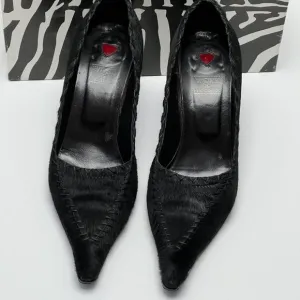 ❤️Italian Black Genuine Fur Leather Heels by Work In Progress Size 7