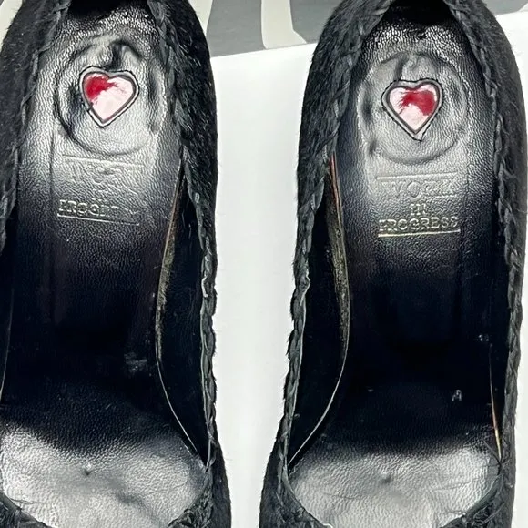 ❤️Italian Black Genuine Fur Leather Heels by Work In Progress Size 7