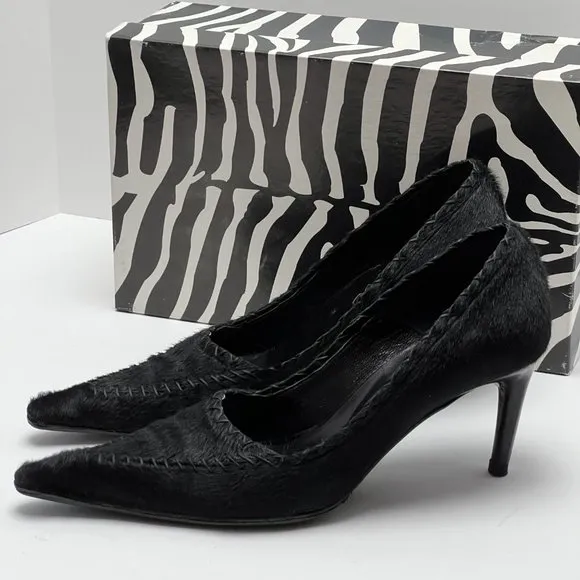 ❤️Italian Black Genuine Fur Leather Heels by Work In Progress Size 7