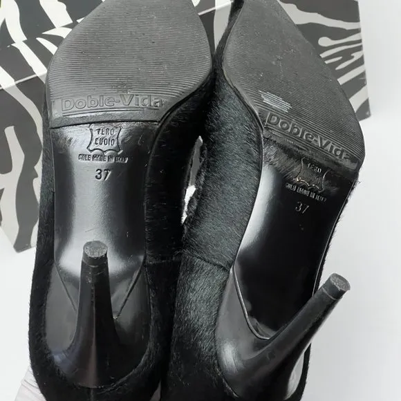 ❤️Italian Black Genuine Fur Leather Heels by Work In Progress Size 7