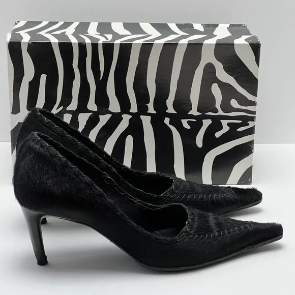 ❤️Italian Black Genuine Fur Leather Heels by Work In Progress Size 7