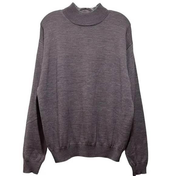Italian Mock Neck Merino Wool Sweater Styled In Italy Grey Poeta Moda Size Large
