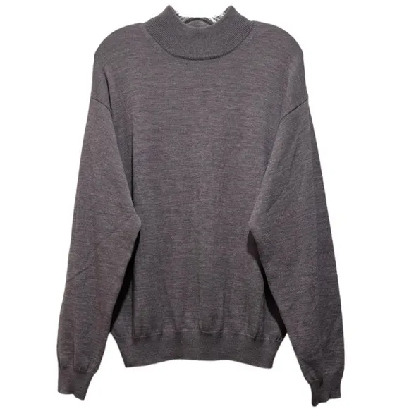 Italian Mock Neck Merino Wool Sweater Styled In Italy Grey Poeta Moda Size Large
