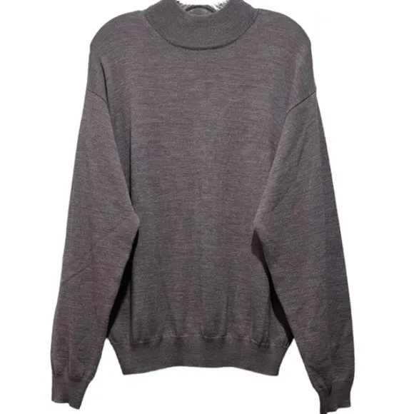 Italian Mock Neck Merino Wool Sweater Styled In Italy Grey Poeta Moda Size Large